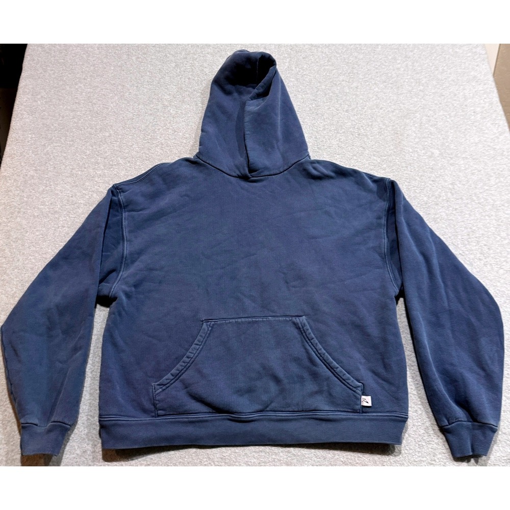 Akimbo Club Organic Cotton Hoodie Blue Faded Heavyweight Pullover Mens Small